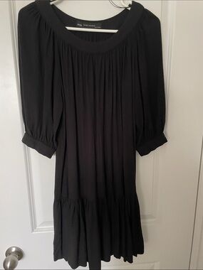 Zara Black 3/4 Sleeve Smocked Yoke Midi Dress